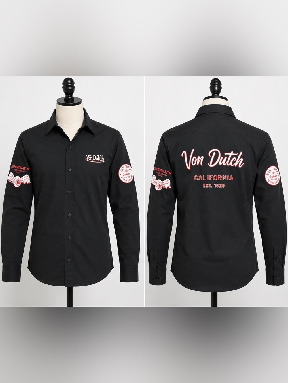Von Dutch Originals Black Logo Button-Up Shirt Small Y2K Streetwear